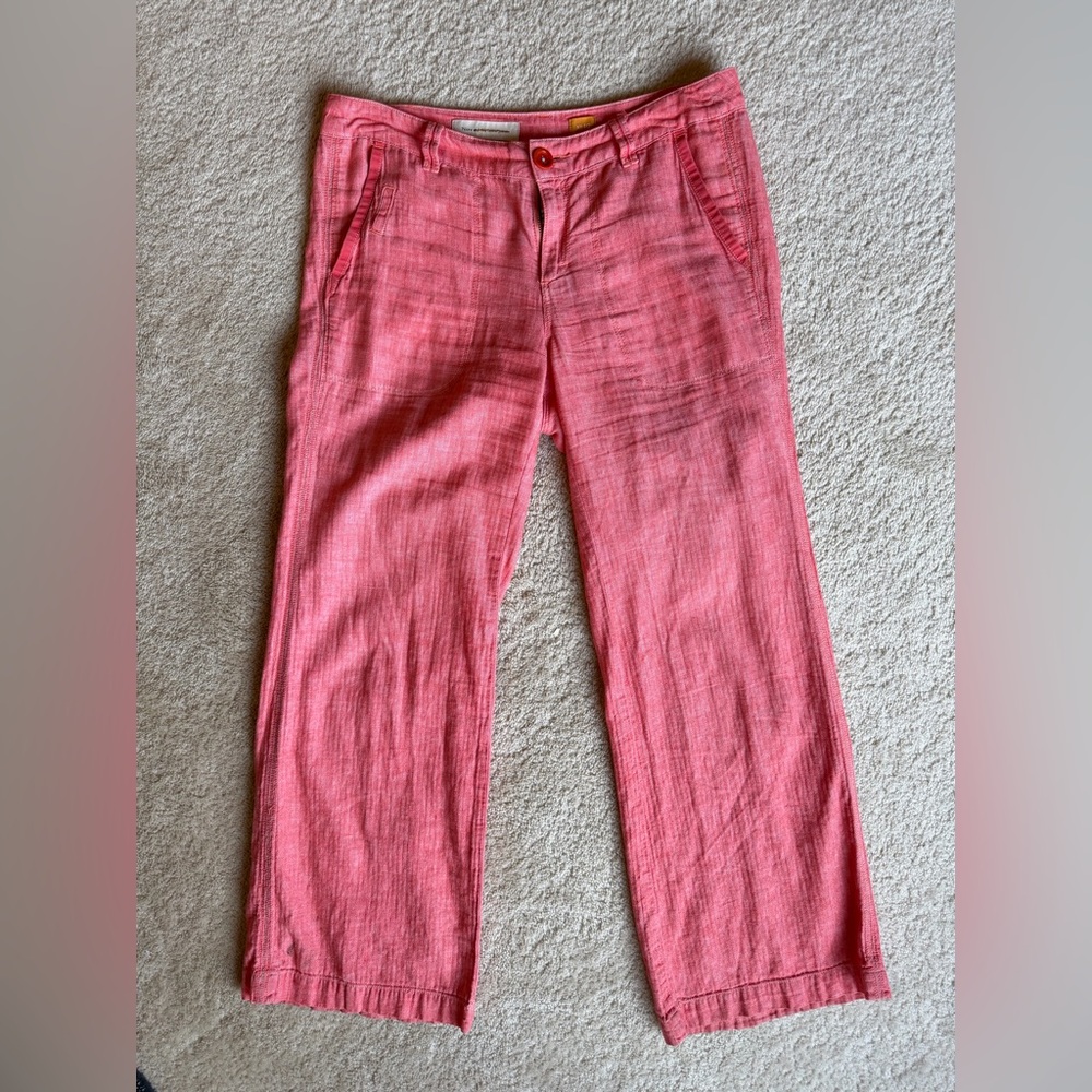 Women's Salmon Pink Wide-Leg Linen Blend Pants (Pilcro/Anthropologie)